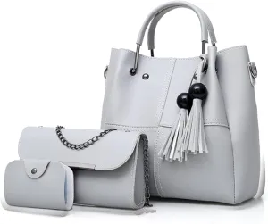 Fashion Bucket Tote Bag 3 Pcs Set Women Handbag Shoulder Bag Waterproof