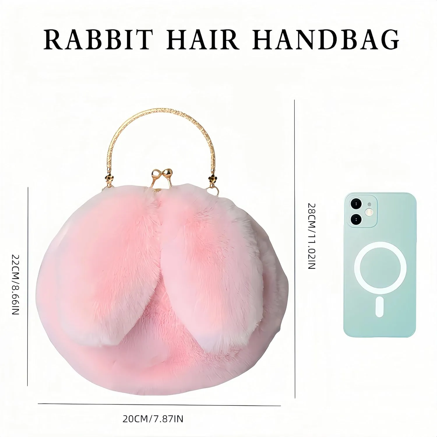 Fashionable Cute Plush Bunny Bag, Women'S Crossbody Handbag with Rabbit Ears Clip Bag
