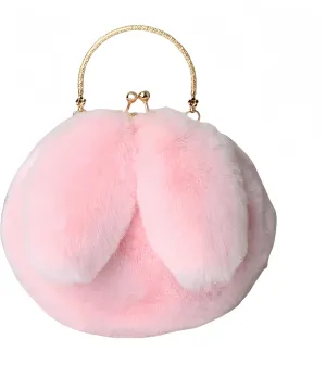 Fashionable Cute Plush Bunny Bag, Women'S Crossbody Handbag with Rabbit Ears Clip Bag