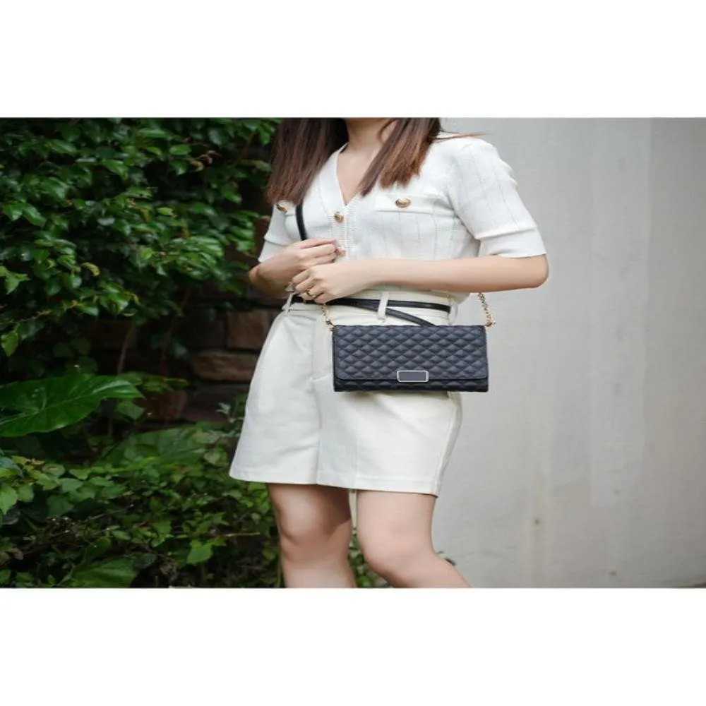 FASHNZFAB Mkf Gretchen Quilted Envelope Clutch Crossbody Mia