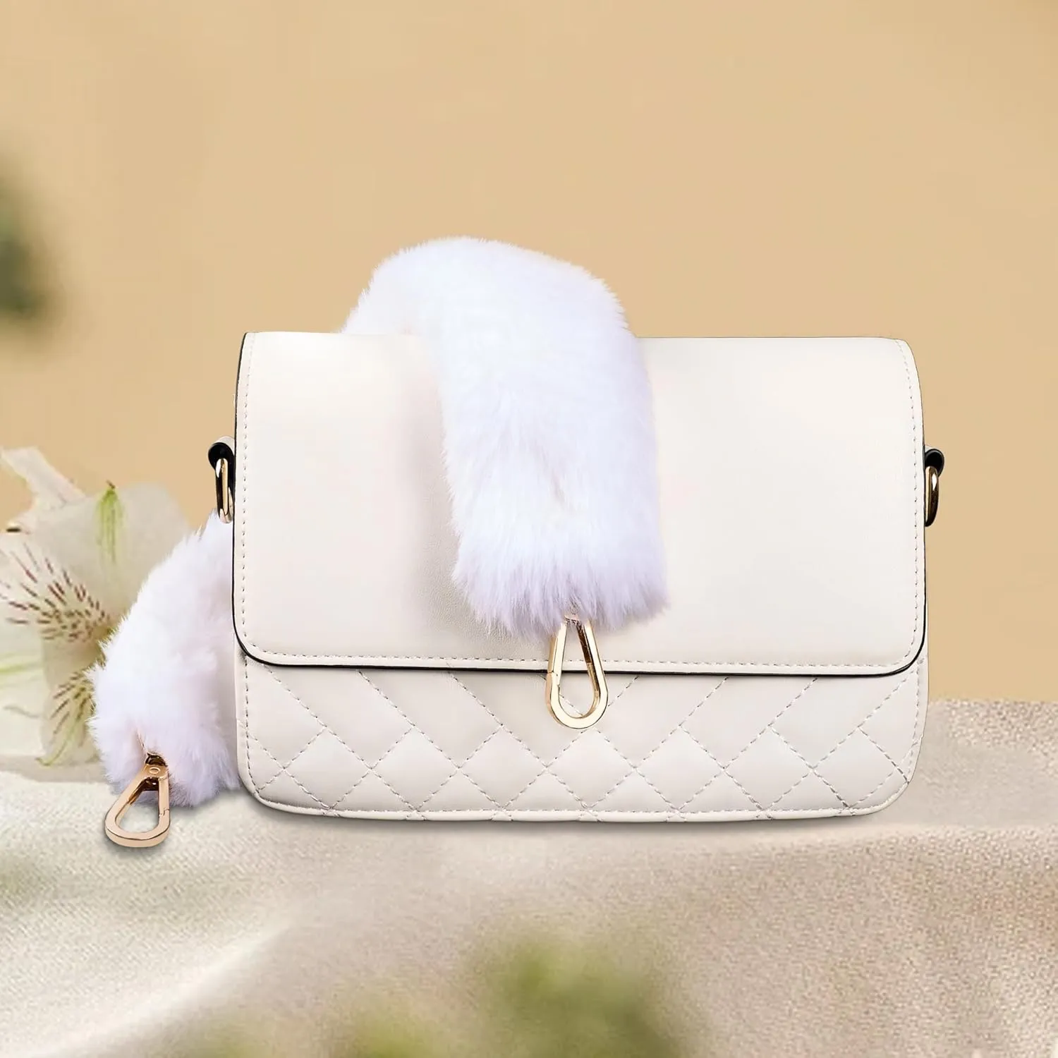 Faux Fur Bag Handle Strap, Replacement Handle Bag Purse Strap, Womens Winter Short Bag Strap,for Handbag,Shoulder Bag
