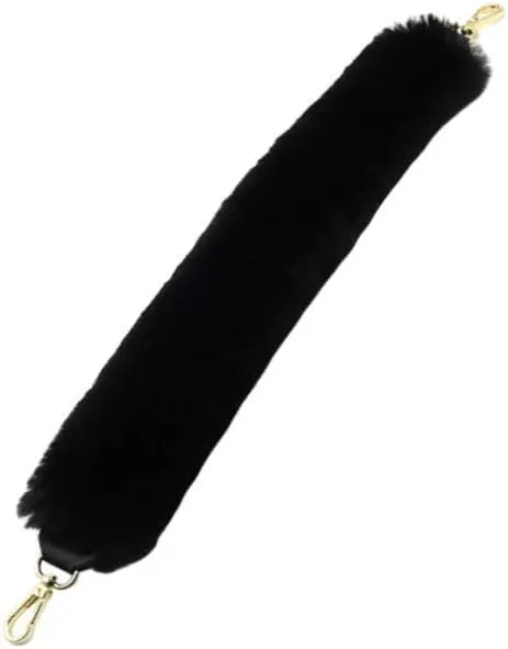 Faux Fur Bag Handles Replacement - Short Strap for Tote, Black with Metal Buckle