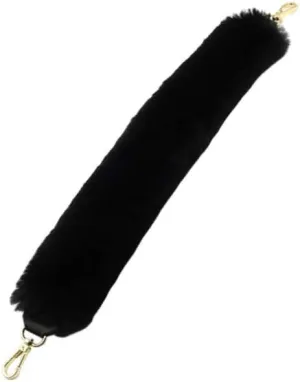 Faux Fur Bag Handles Replacement - Short Strap for Tote, Black with Metal Buckle