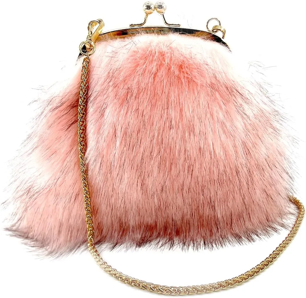 Faux Fur Evening Handbags Fuzzy Satchel Style Purse Fashion Clutch Handbag Shoulder Vintage Bags for Women