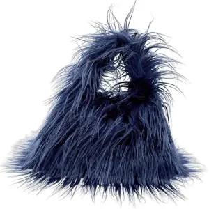 Faux Fur Handbags Furry Fluffy Fuzzy Bags Plush Tote Cute Handbag Faux Fur Crossbody Bag Shoulder Bag for Women, Navy Blue