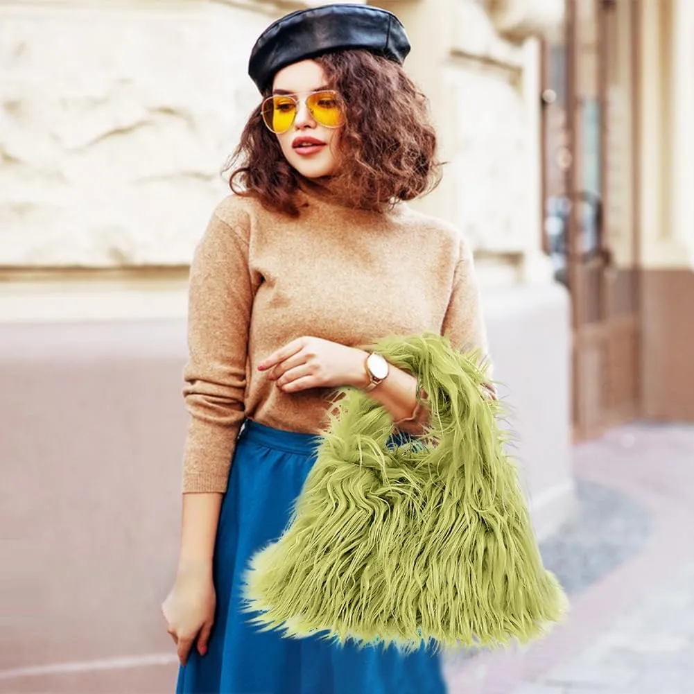 Faux Fur Handbags Furry Fluffy Fuzzy Bags Plush Tote Cute Handbag Faux Fur Crossbody Bag Shoulder Bag for Women, Navy Blue