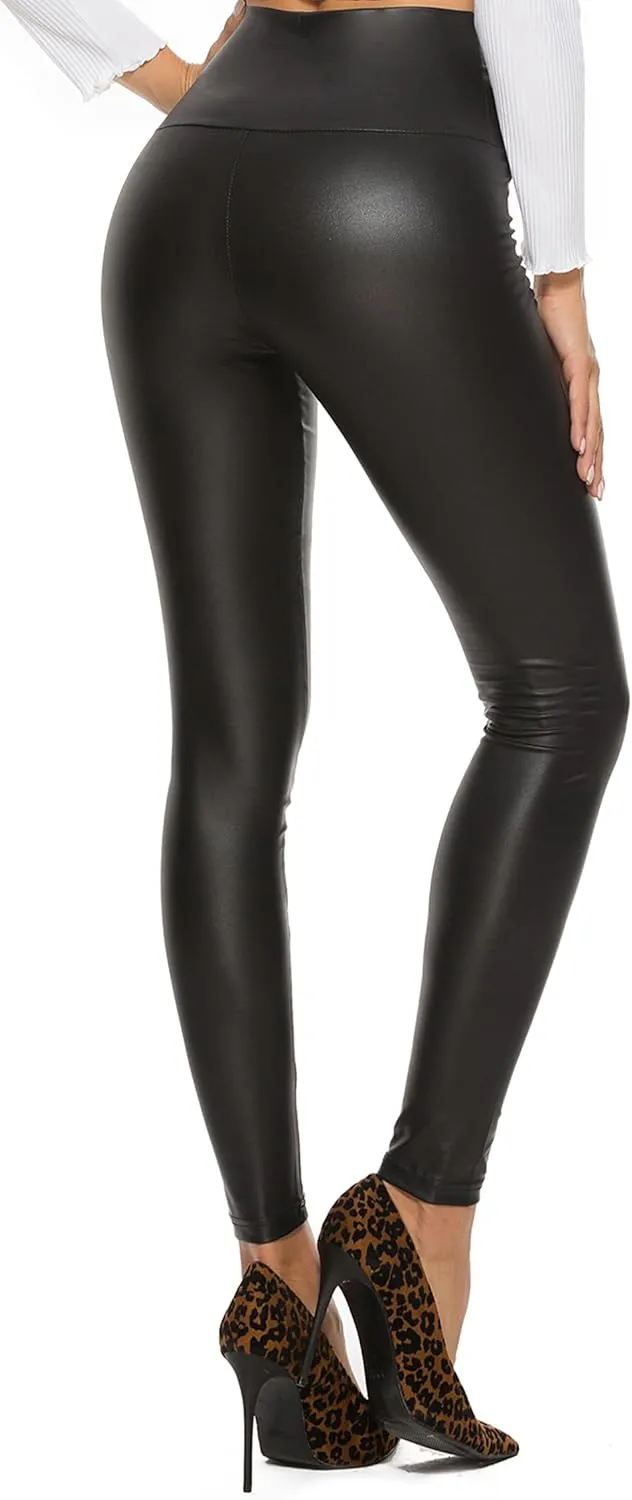 Faux Leather Leggings High Waisted Leather Pants for Women PU Slim Leather Pants Tight Legging