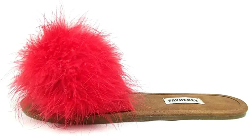 FAYUEKEY Comfy Slippers for Women Open Toe Sexy Fluffy Furry Soft Cute Slides Indoor Outdoor Flats Shoes