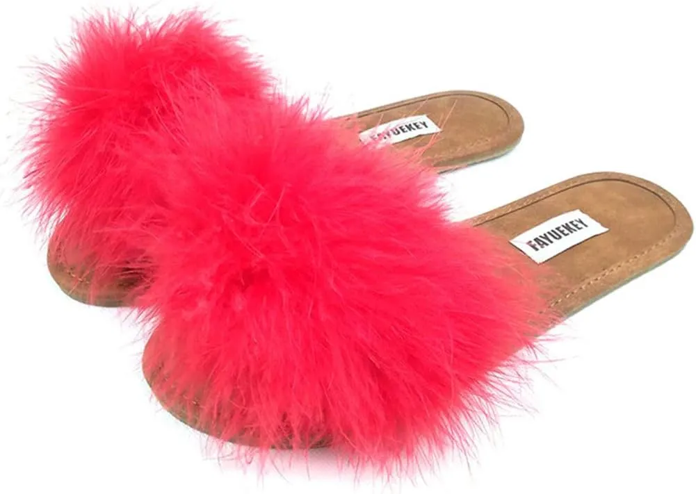 FAYUEKEY Comfy Slippers for Women Open Toe Sexy Fluffy Furry Soft Cute Slides Indoor Outdoor Flats Shoes