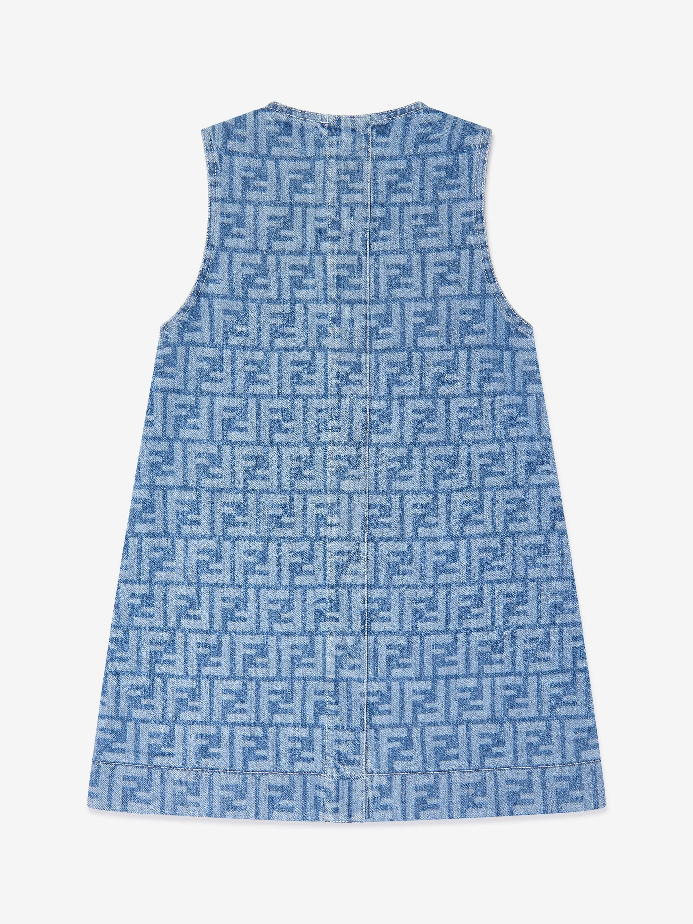 Fendi Girls Denim Logo Dress in Blue