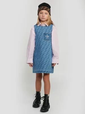 Fendi Girls Denim Logo Dress in Blue