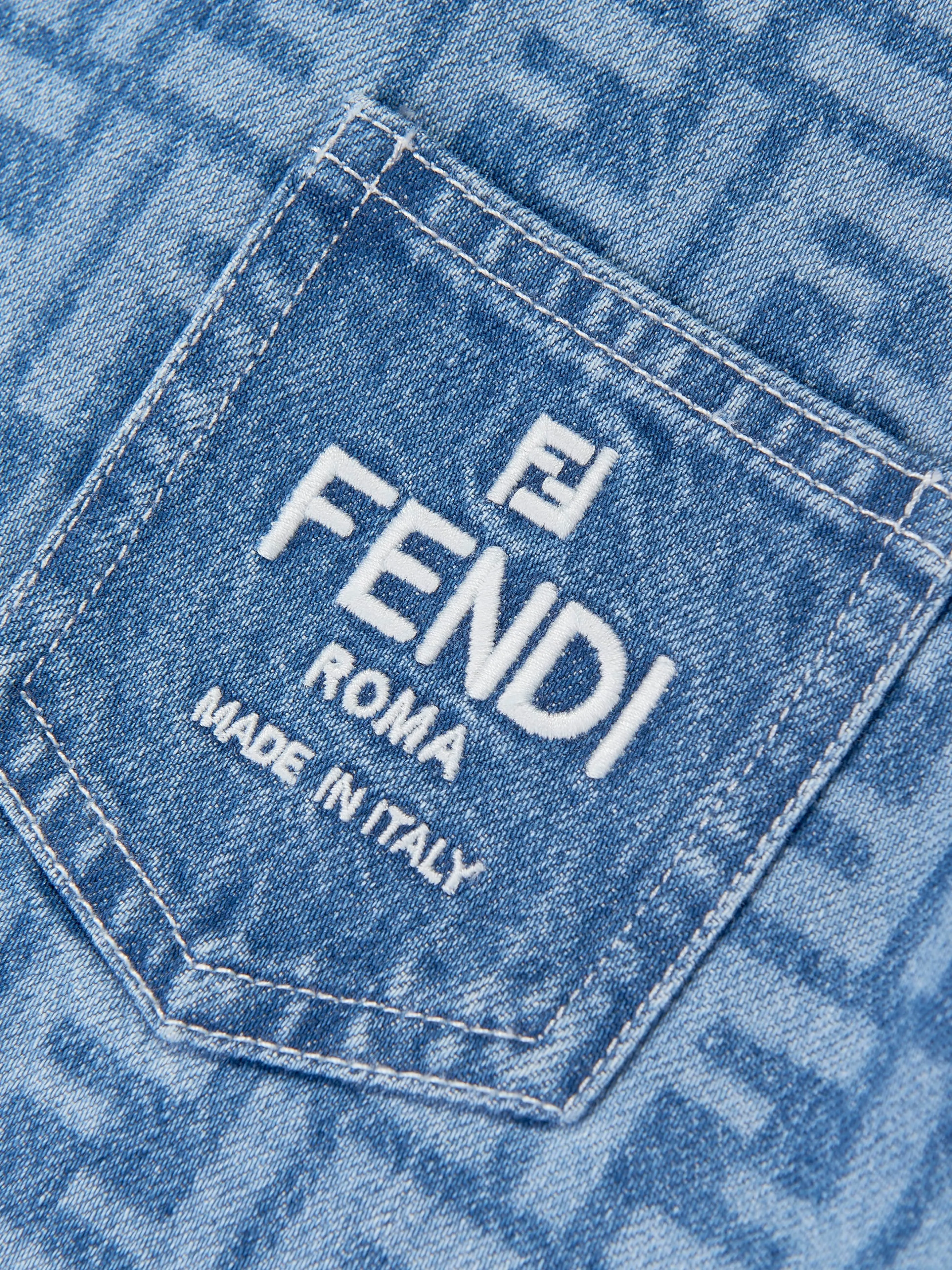 Fendi Girls Denim Logo Dress in Blue