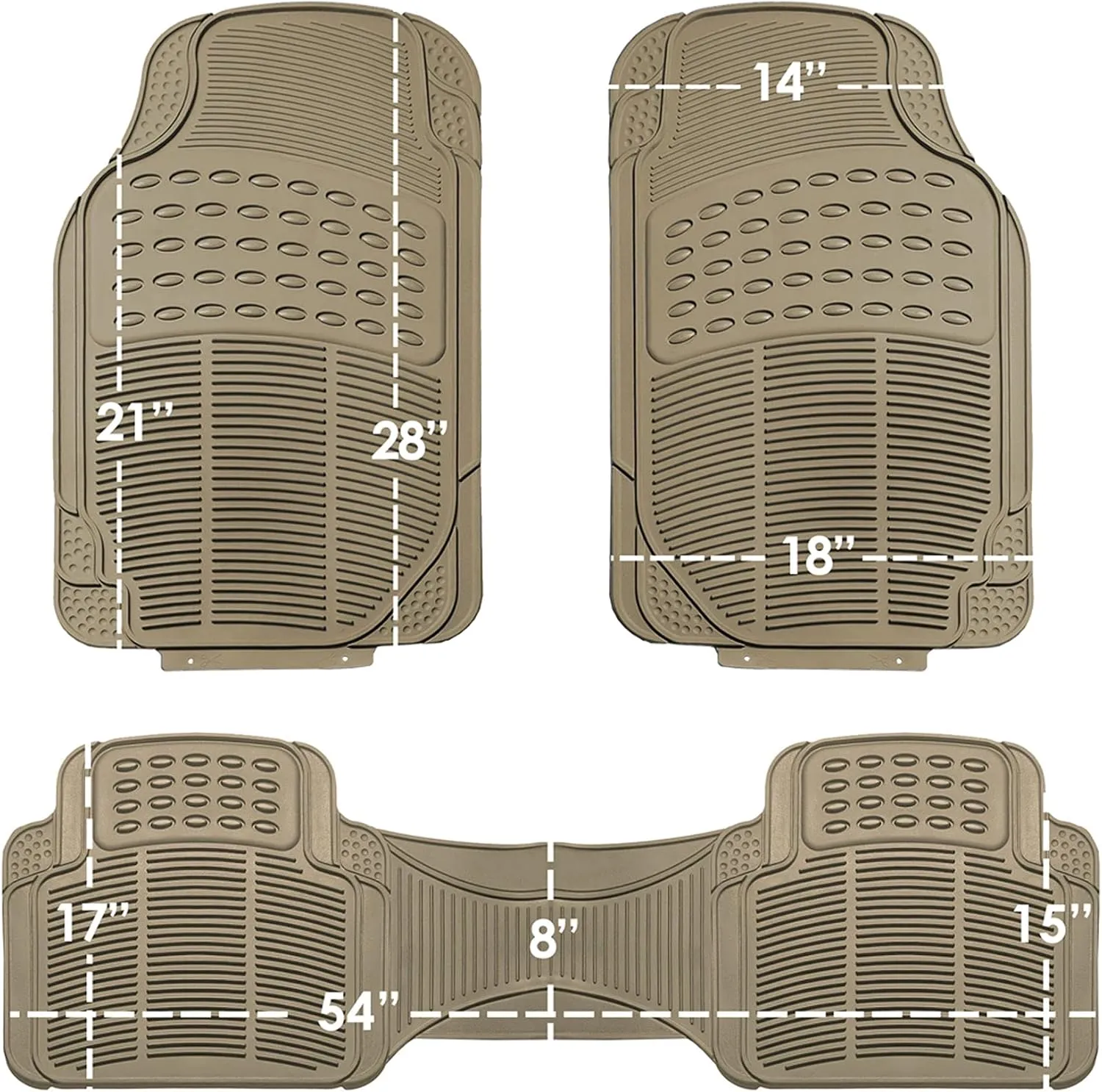 FH Group Car Floor Mat - Heavy-Duty Rubber Floor Mat for Cars, Beige