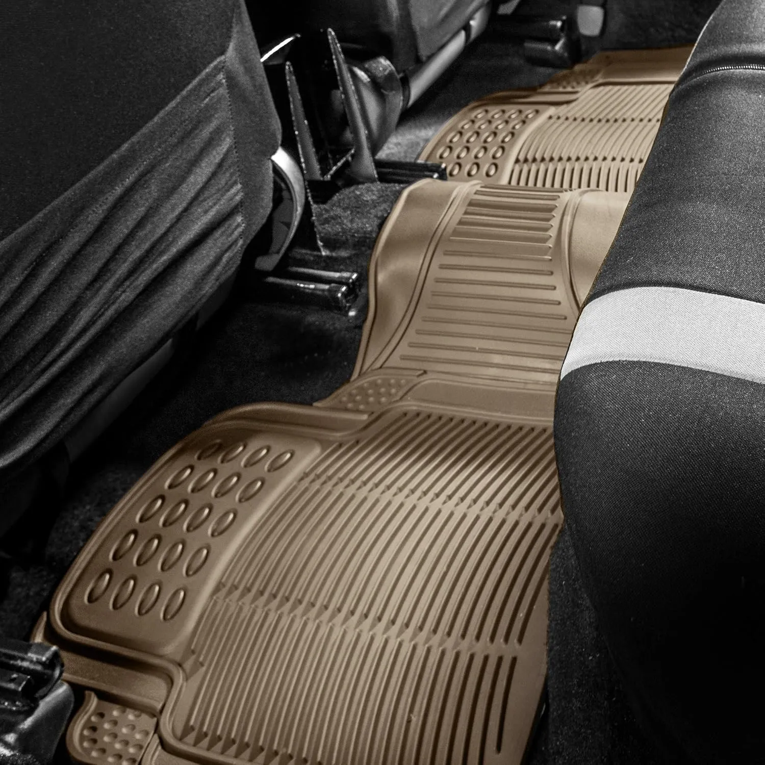 FH Group Car Floor Mat - Heavy-Duty Rubber Floor Mat for Cars, Beige