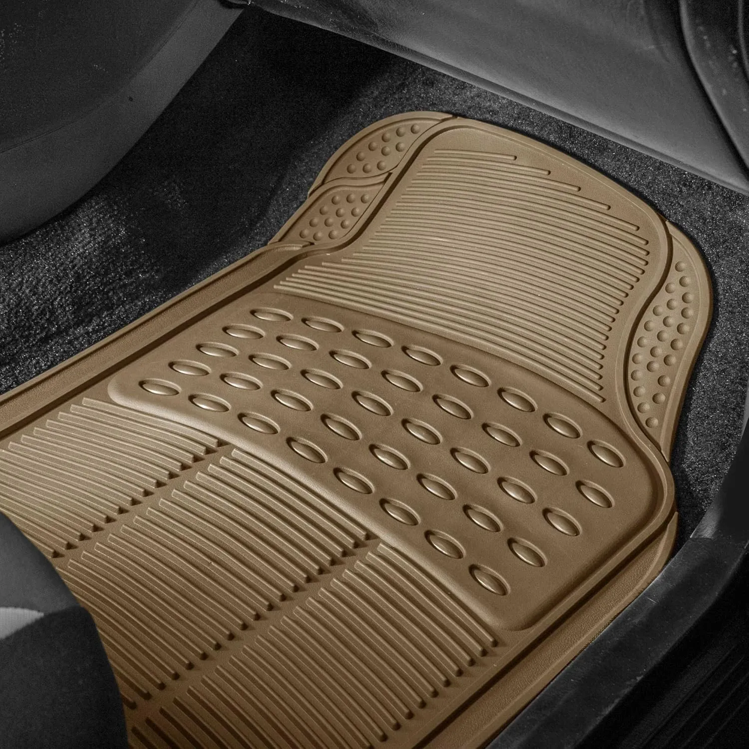 FH Group Car Floor Mat - Heavy-Duty Rubber Floor Mat for Cars, Beige