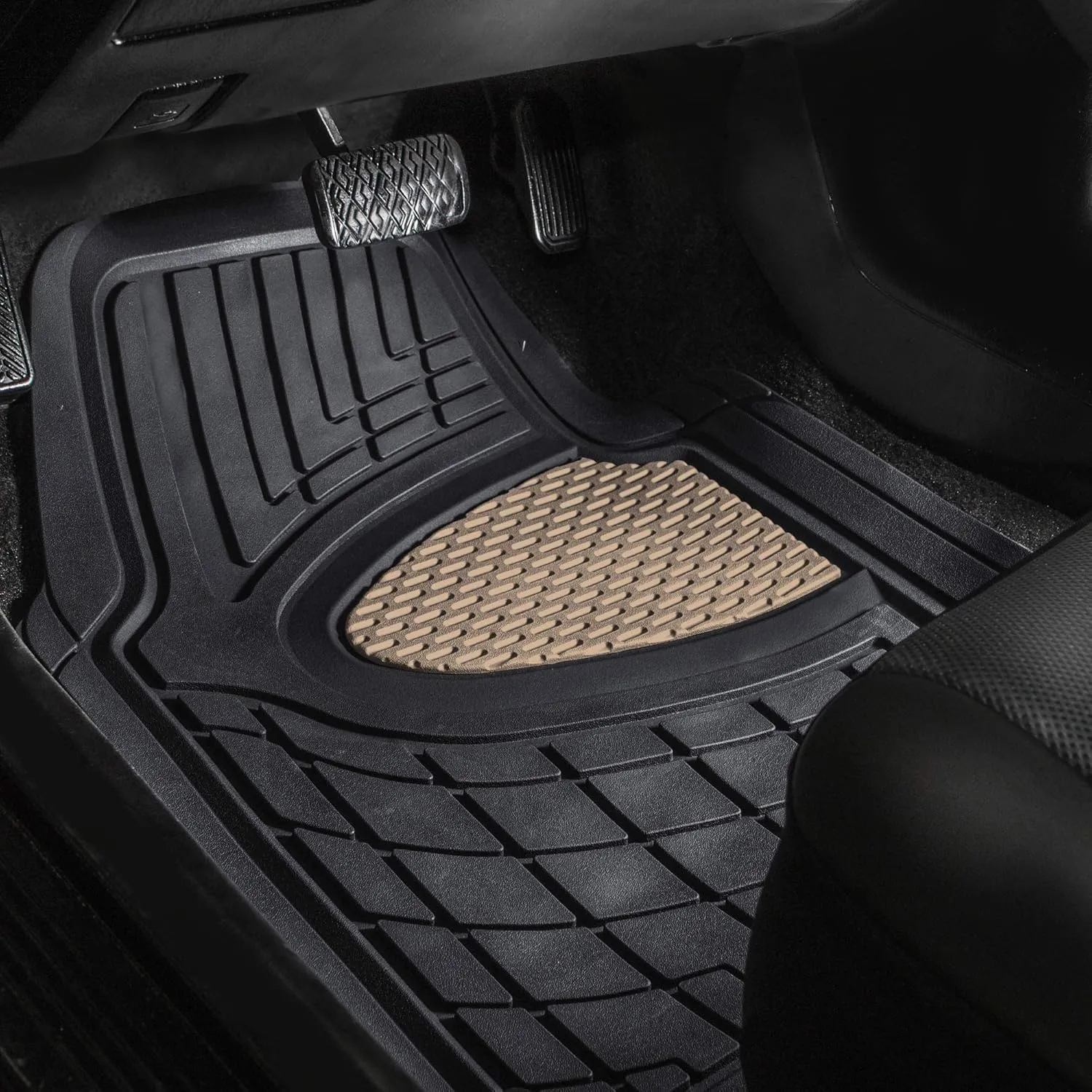 FH Group Car Floor Mats - Heavy-Duty Rubber Floor Mats for Cars, Universal Fit Full Set, Trimmable Automotive Floor Mats, Climaproof Floor Mats for Most Sedan, SUV, Truck Floor Mats Beige