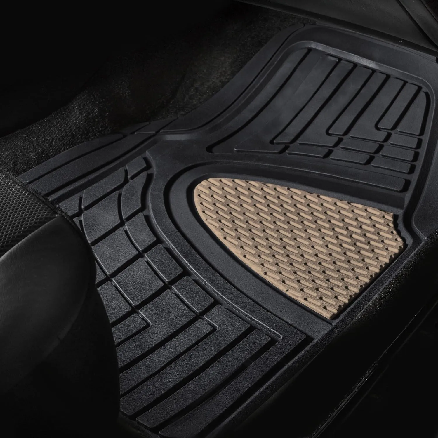FH Group Car Floor Mats - Heavy-Duty Rubber Floor Mats for Cars, Universal Fit Full Set, Trimmable Automotive Floor Mats, Climaproof Floor Mats for Most Sedan, SUV, Truck Floor Mats Beige
