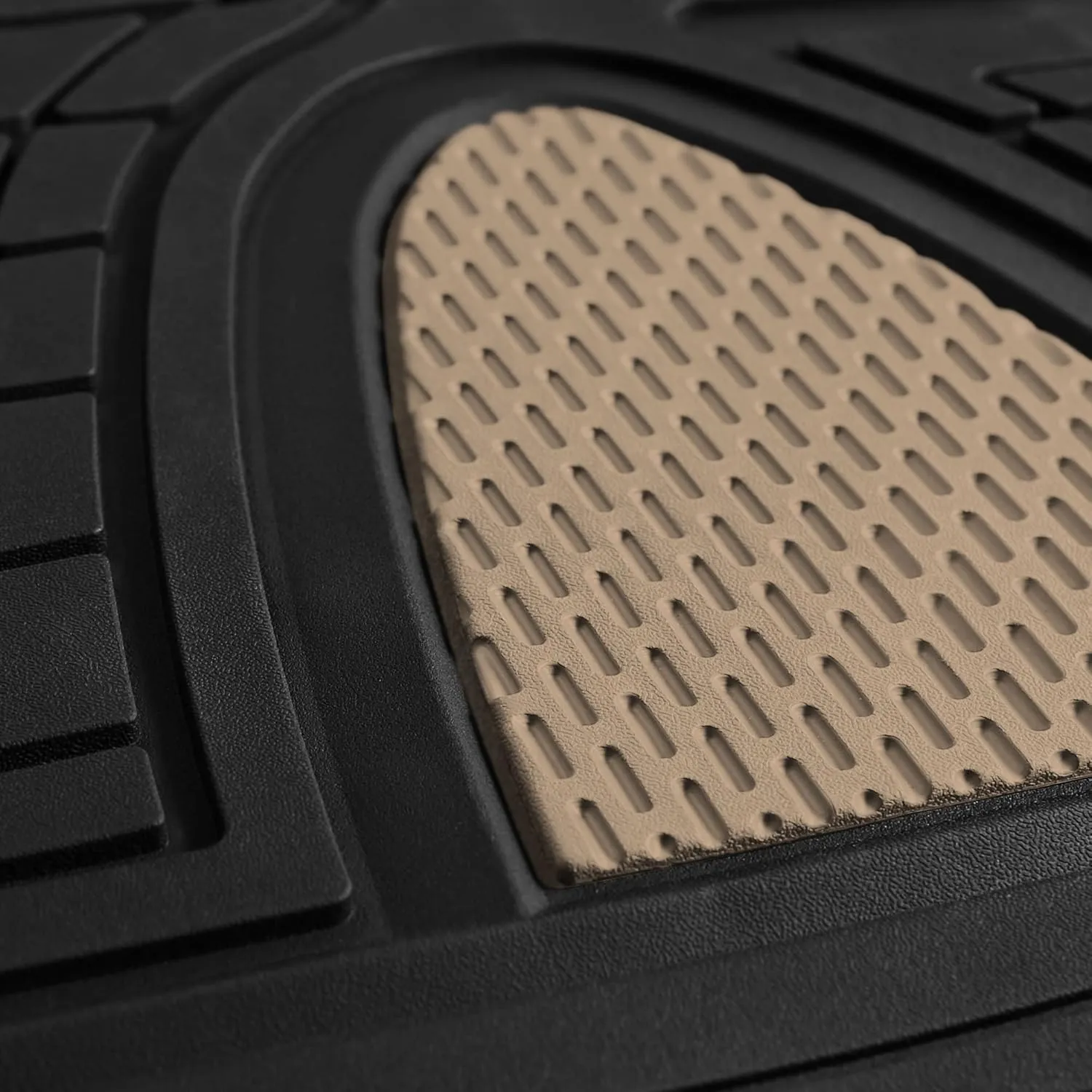 FH Group Car Floor Mats - Heavy-Duty Rubber Floor Mats for Cars, Universal Fit Full Set, Trimmable Automotive Floor Mats, Climaproof Floor Mats for Most Sedan, SUV, Truck Floor Mats Beige