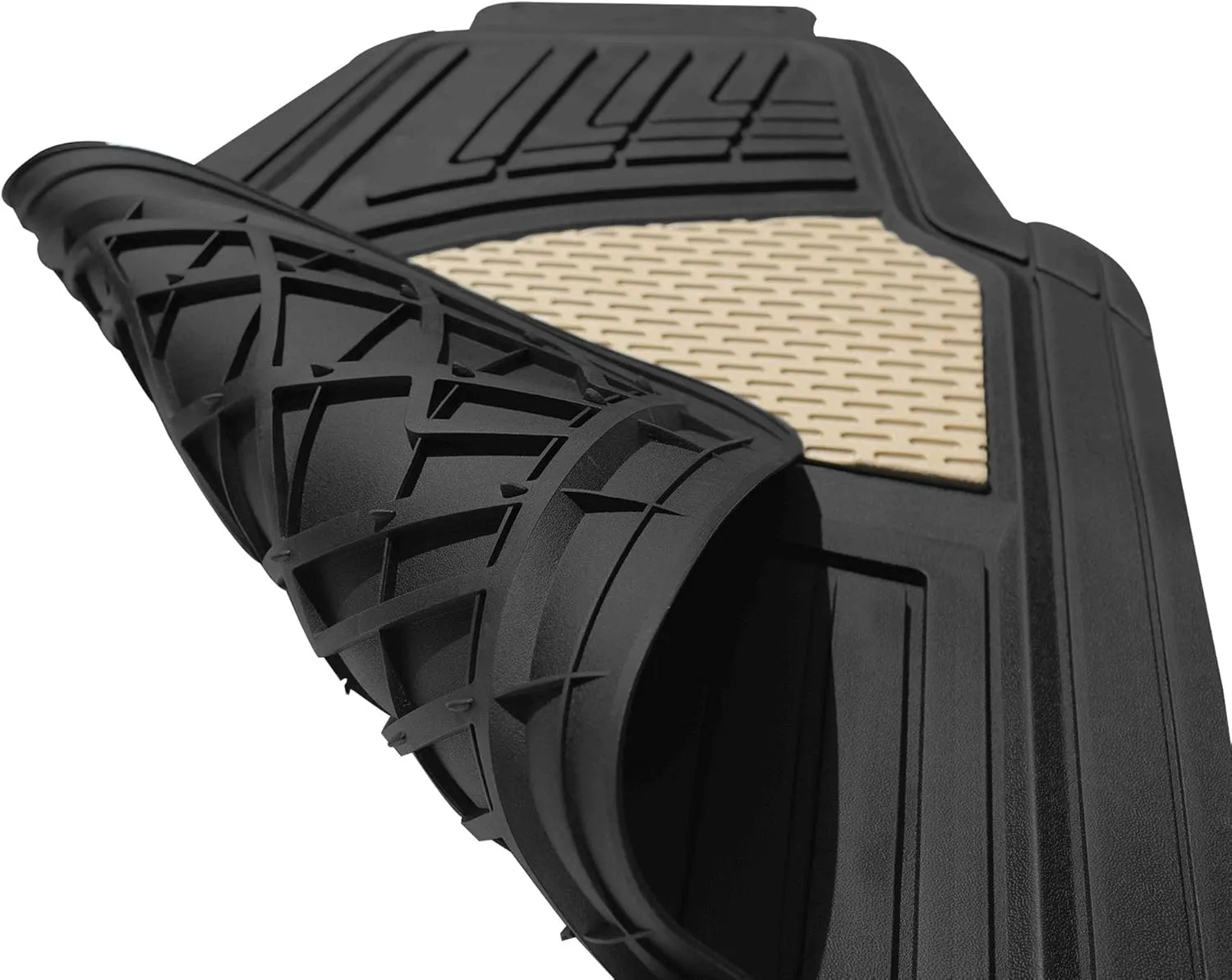 FH Group Car Floor Mats - Heavy-Duty Rubber Floor Mats for Cars, Universal Fit Full Set, Trimmable Automotive Floor Mats, Climaproof Floor Mats for Most Sedan, SUV, Truck Floor Mats Beige
