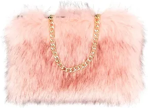 FHQHTH Faux Fox Fur Purse Fuzzy Handbags for Women Evening Handbags Al alloy Shoulder Strap