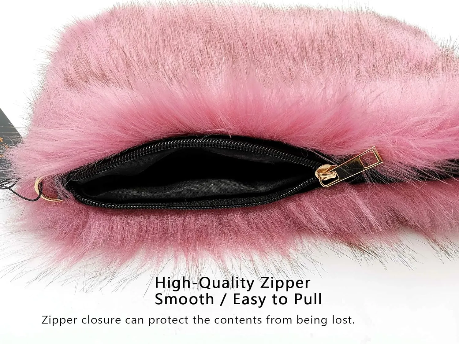 FHQHTH Faux Fox Fur Purse Fuzzy Handbags for Women Evening Handbags Al alloy Shoulder Strap