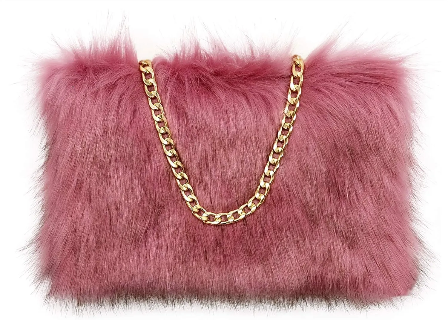 FHQHTH Faux Fox Fur Purse Fuzzy Handbags for Women Evening Handbags Al alloy Shoulder Strap