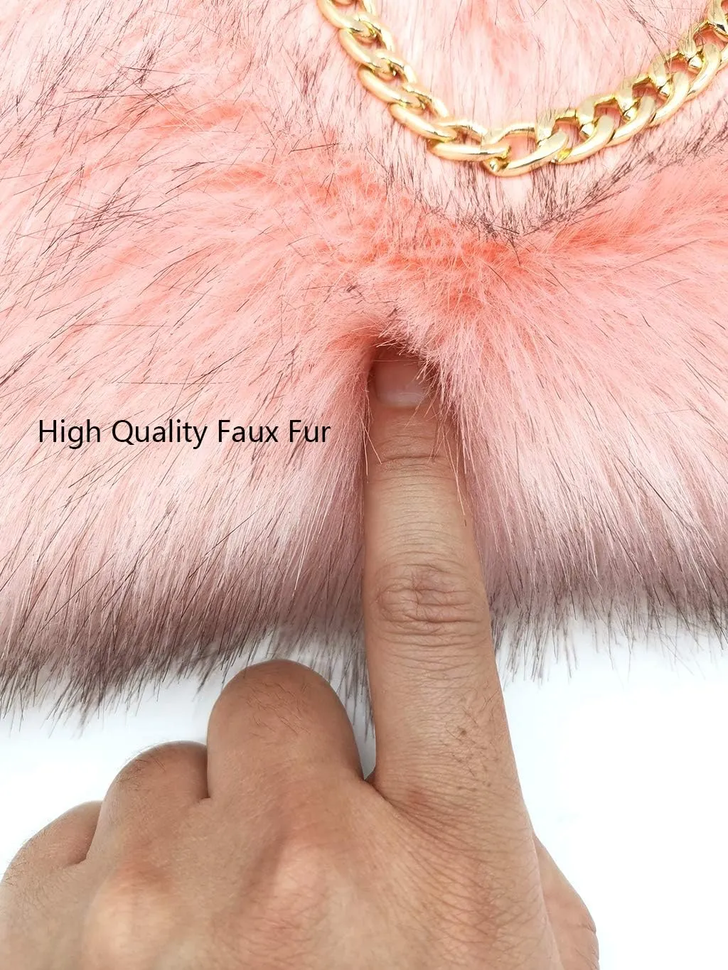 FHQHTH Faux Fox Fur Purse Fuzzy Handbags for Women Evening Handbags Al alloy Shoulder Strap