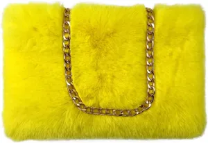 FHQHTH Faux Fox Fur Purse Fuzzy Handbags for Women Evening Handbags Al alloy Shoulder Strap