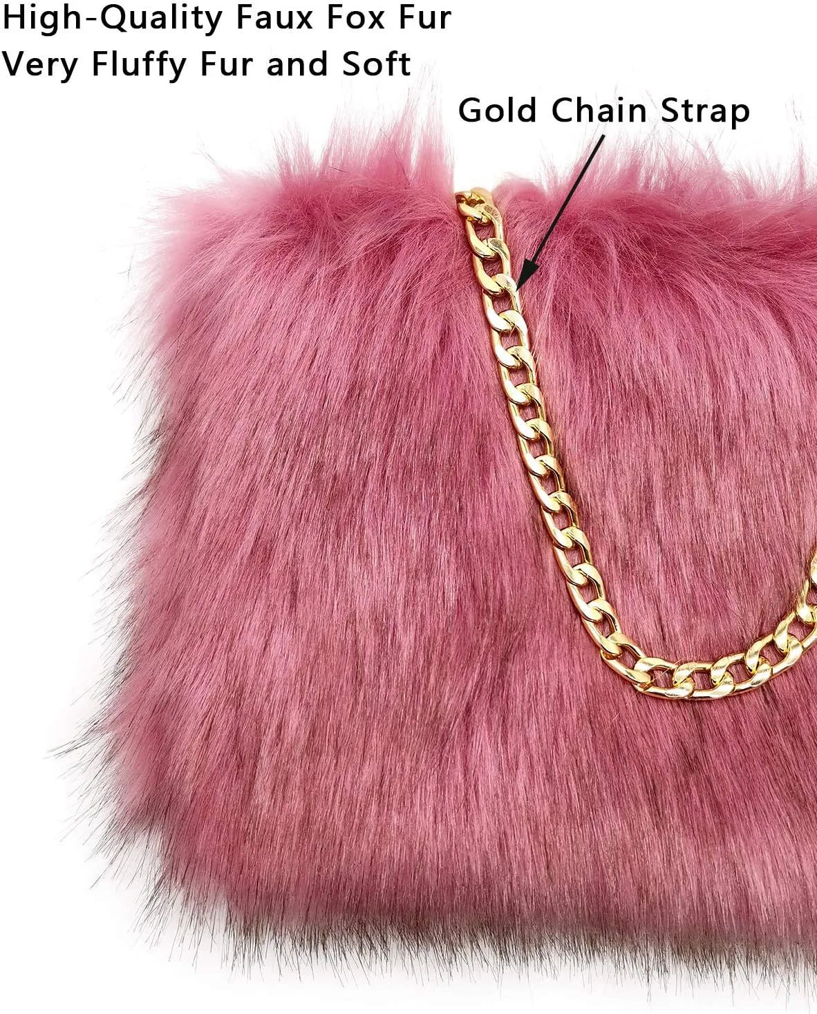 FHQHTH Faux Fox Fur Purse Fuzzy Handbags for Women Evening Handbags Al alloy Shoulder Strap