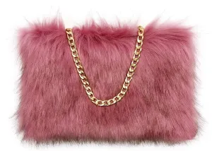 FHQHTH Faux Fox Fur Purse Fuzzy Handbags for Women Evening Handbags Al alloy Shoulder Strap
