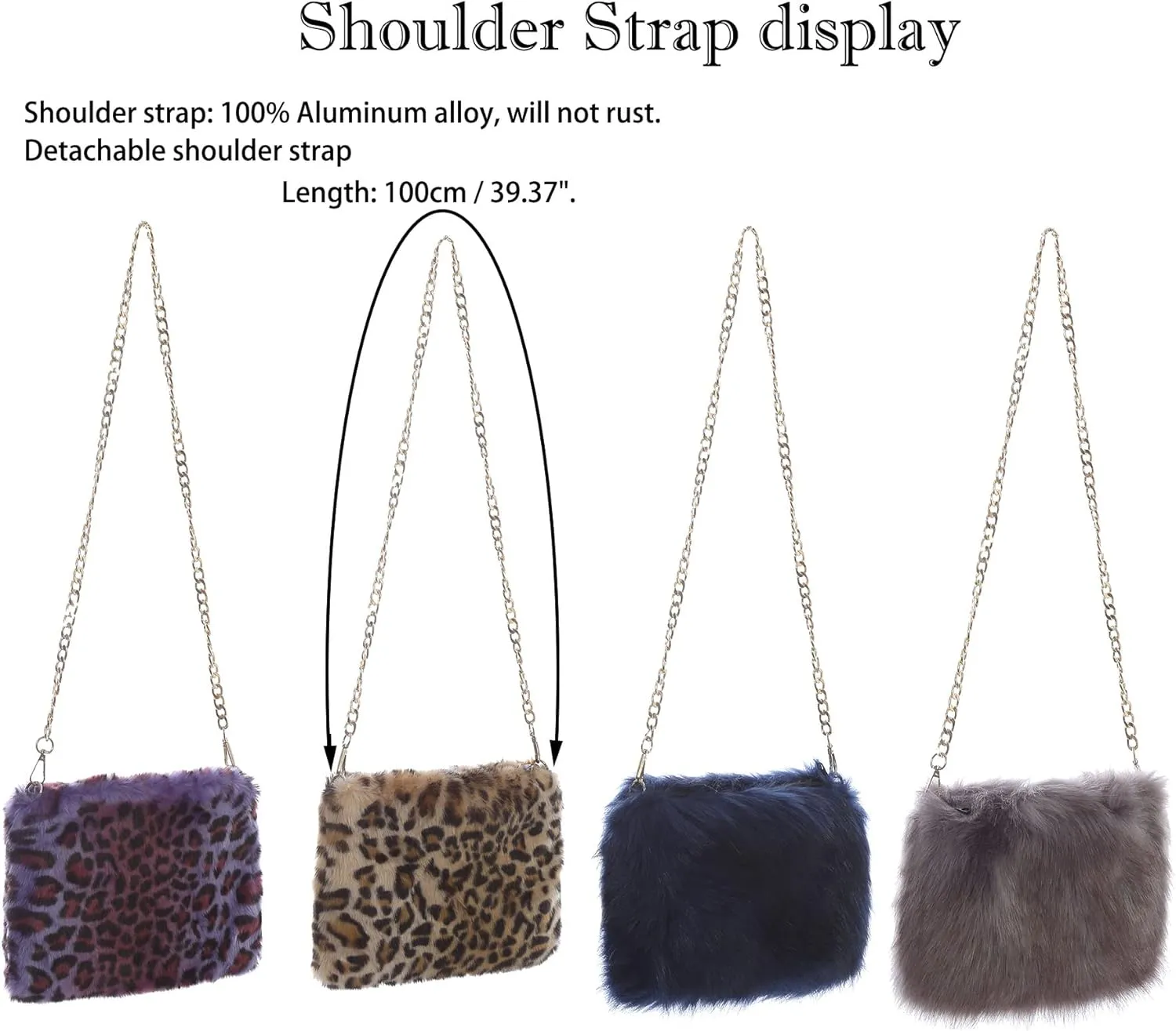 FHQHTH Faux Fox Fur Purse Fuzzy Handbags for Women Evening Handbags Al alloy Shoulder Strap
