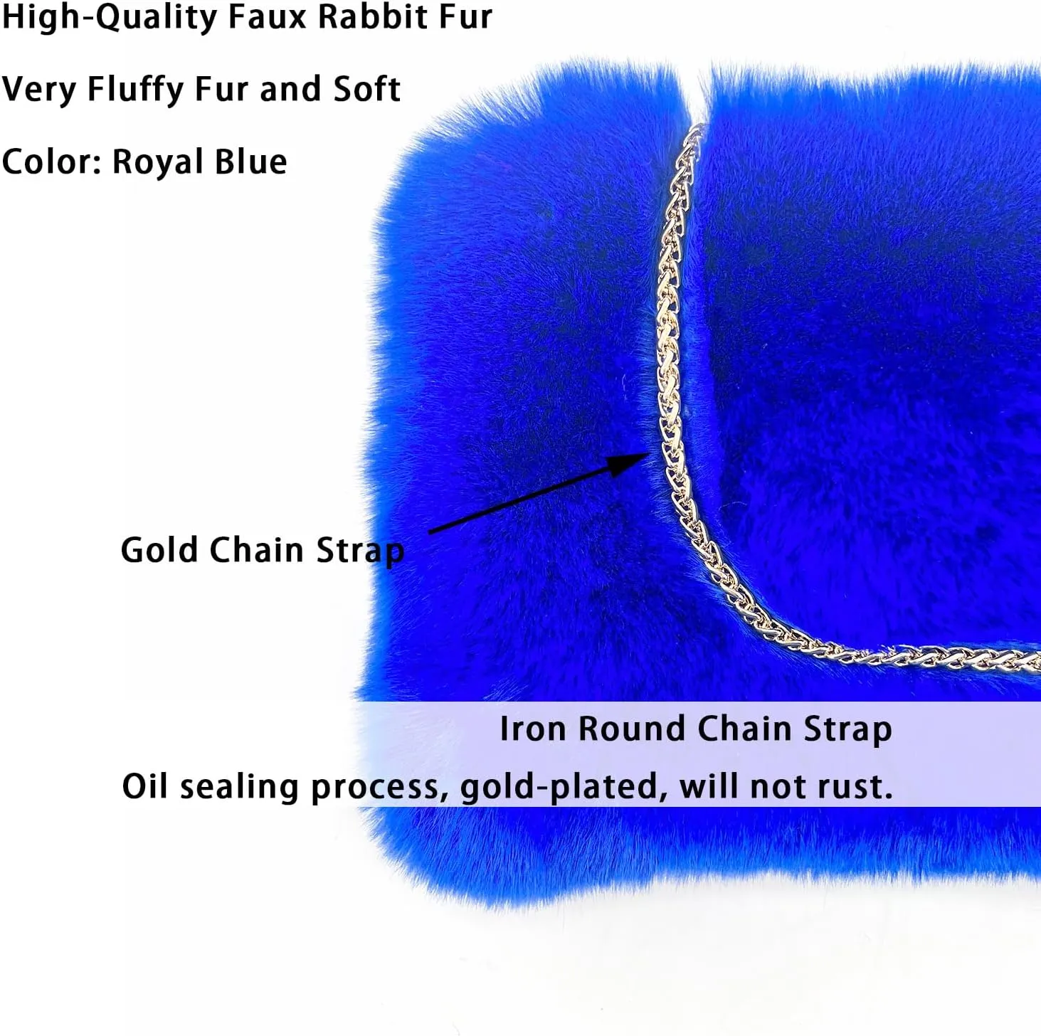 FHQHTH Faux Fox Fur Purse Fuzzy Handbags for Women Evening Handbags Iron Round Chain Strap Shoulder Strap