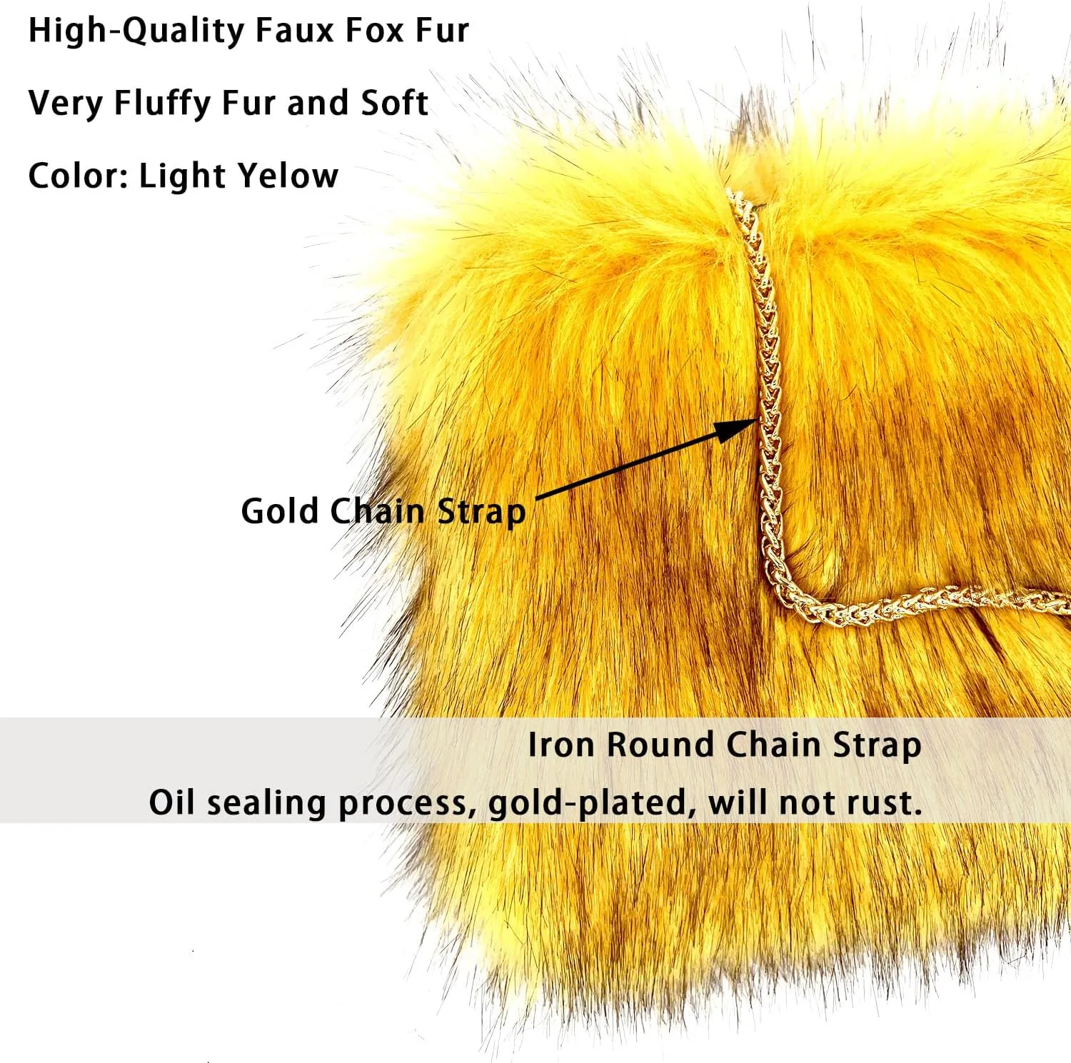 FHQHTH Faux Fox Fur Purse Fuzzy Handbags for Women Evening Handbags Iron Round Chain Strap Shoulder Strap
