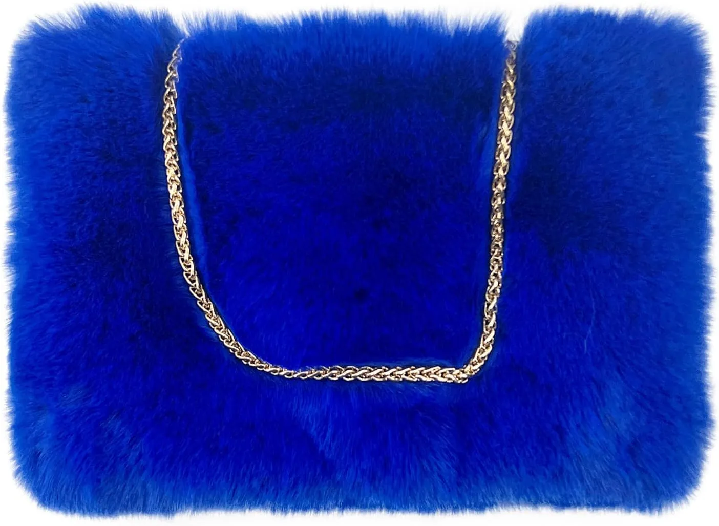FHQHTH Faux Fox Fur Purse Fuzzy Handbags for Women Evening Handbags Iron Round Chain Strap Shoulder Strap