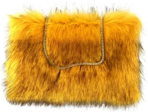 FHQHTH Faux Fox Fur Purse Fuzzy Handbags for Women Evening Handbags Iron Round Chain Strap Shoulder Strap