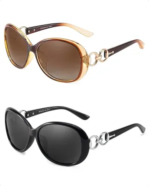 FIMILU 2 Pack Polarized Sunglasses for Women Retro Stylish Jackie O Sunglasses UV400 Protection for Outdoors
