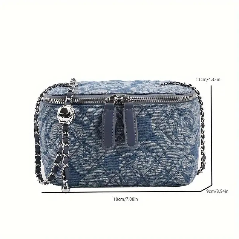 FLOWER DENIM BOX BAG