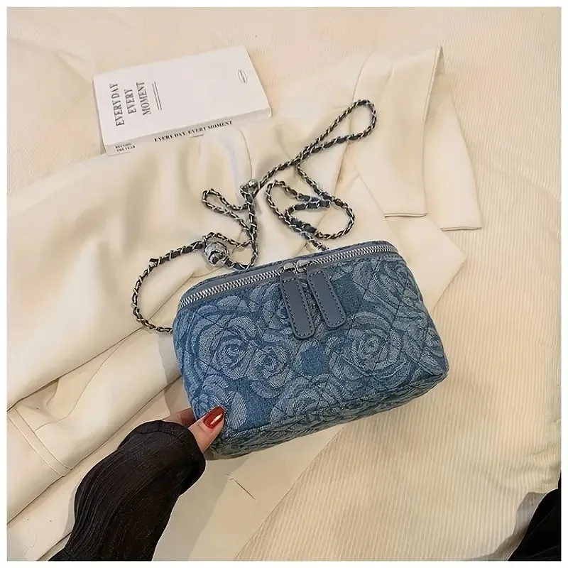FLOWER DENIM BOX BAG