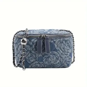 FLOWER DENIM BOX BAG