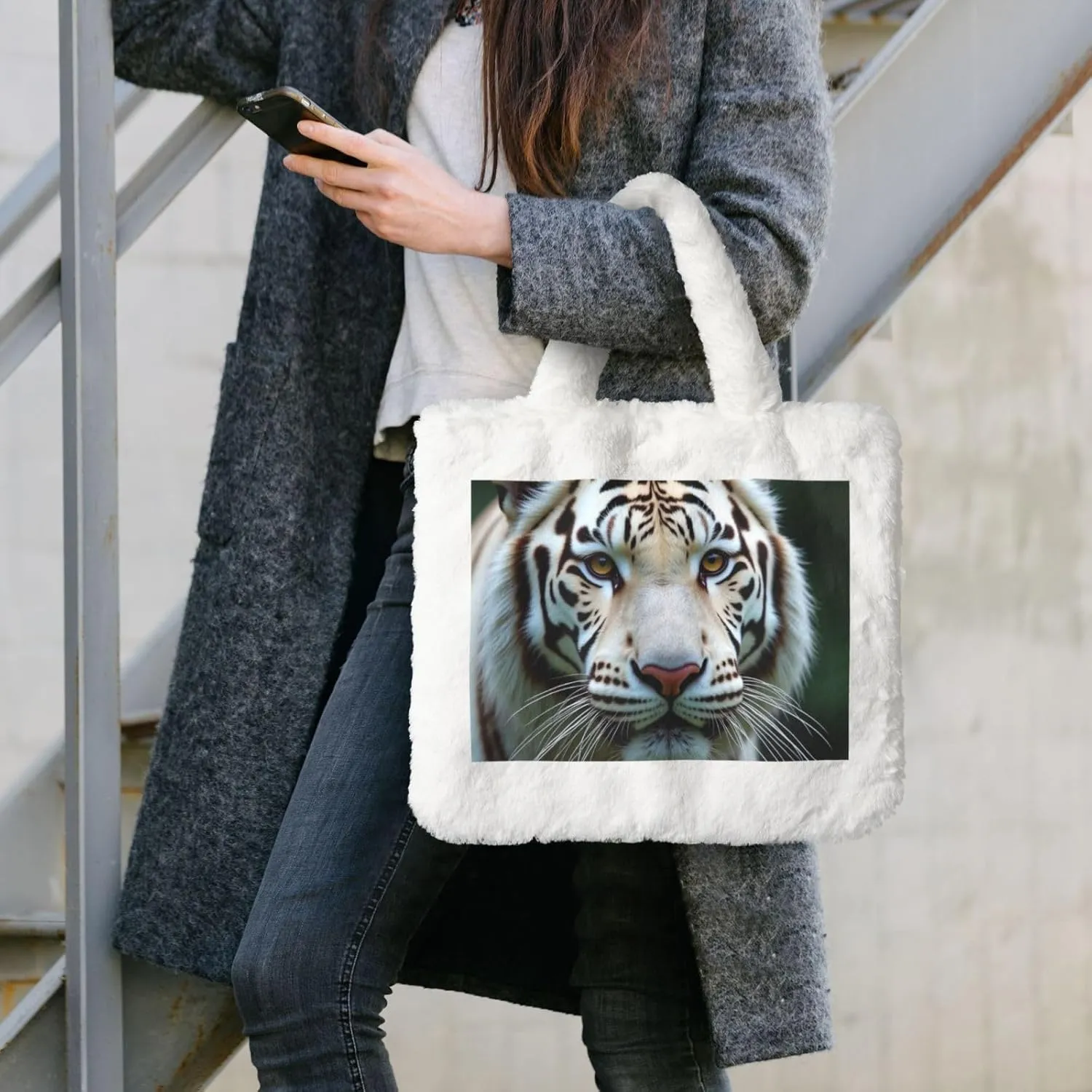 Fluffy Bag Fluffy Shoulder Bag Furry Plush Handbag Faux Fur Flower Tote Bag for Ladies Women