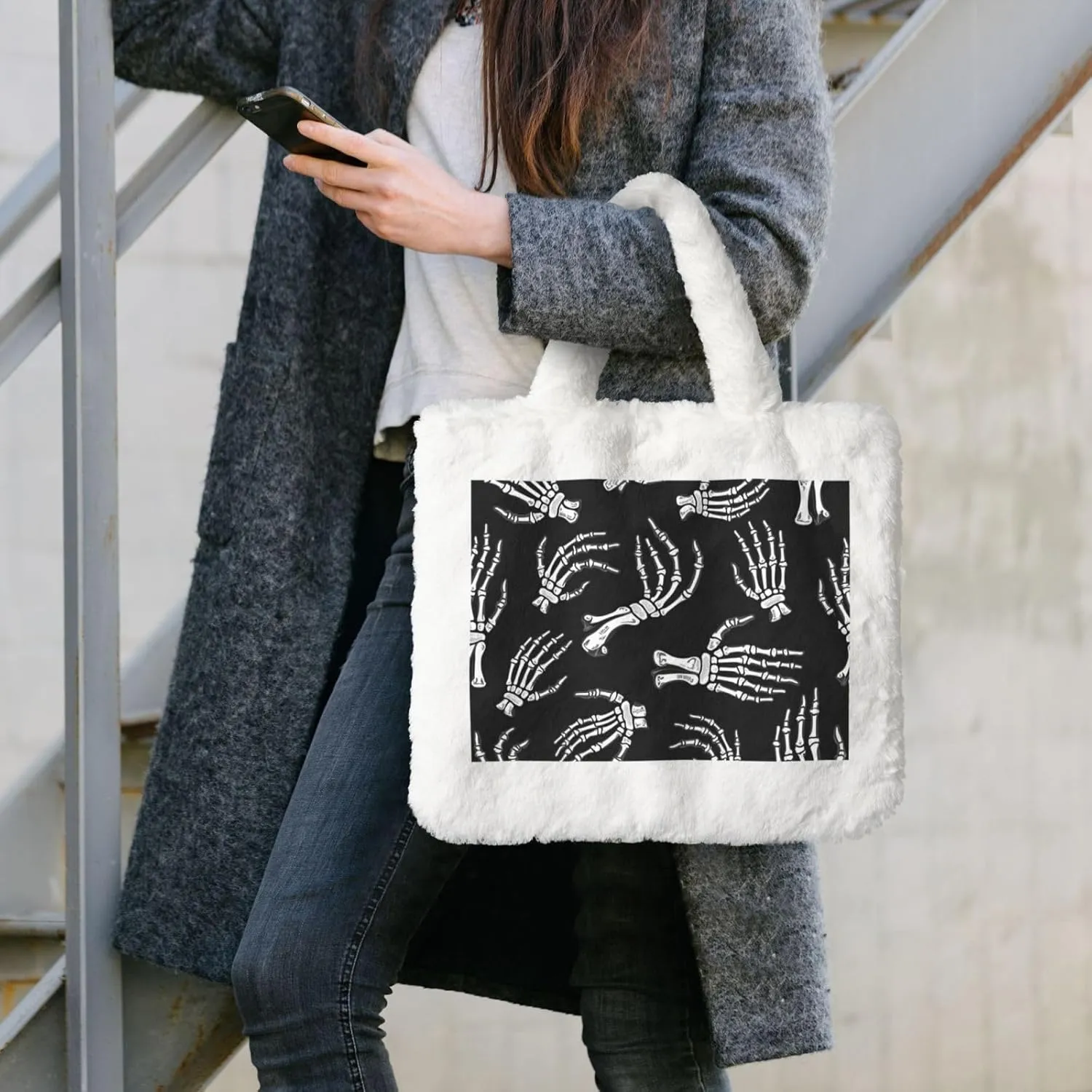 Fluffy Bag Fluffy Shoulder Bag Furry Plush Handbag Faux Fur Flower Tote Bag for Ladies Women
