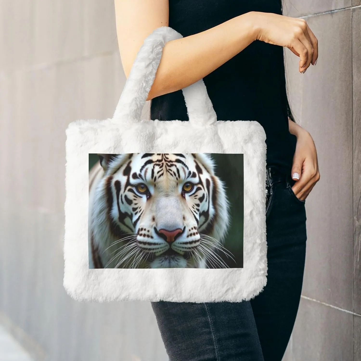 Fluffy Bag Fluffy Shoulder Bag Furry Plush Handbag Faux Fur Flower Tote Bag for Ladies Women