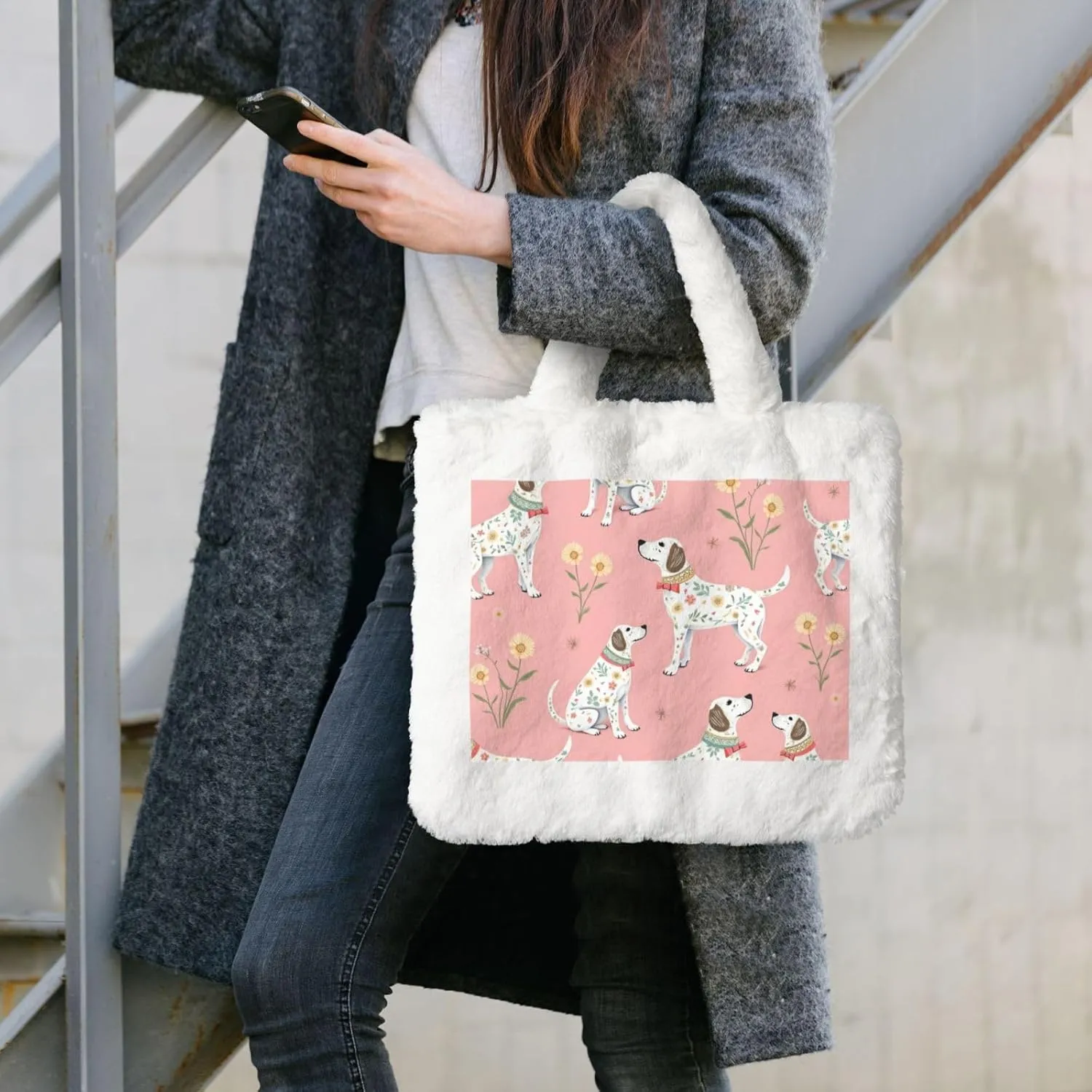 Fluffy Bag Purse, Winter Faux Fur Bags for Women Furry Tote Bag Fuzzy Shoulder Handbags