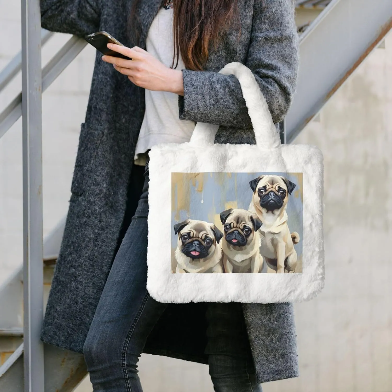 Fluffy Bag Purse, Winter Faux Fur Bags for Women Furry Tote Bag Fuzzy Shoulder Handbags