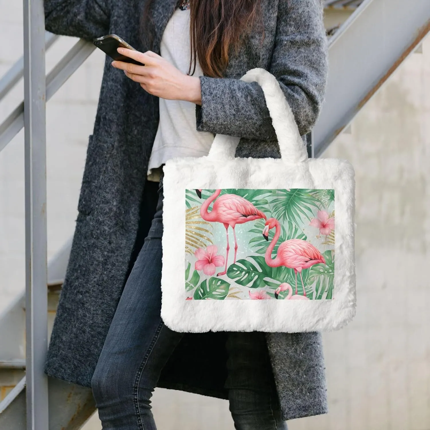 Fluffy Bag Purse, Winter Faux Fur Bags for Women Furry Tote Bag Fuzzy Shoulder Handbags