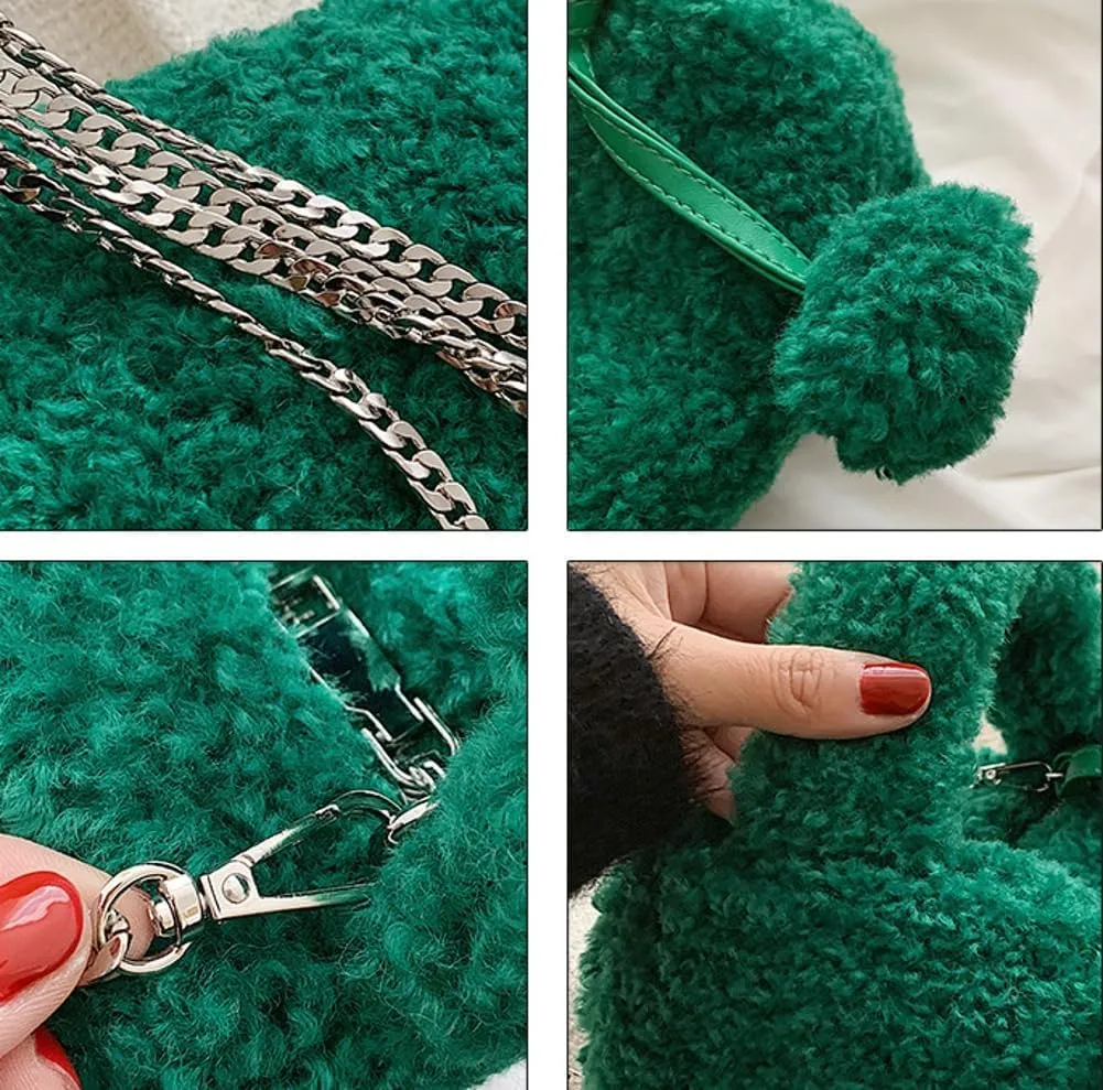 Fluffy Faux Fur Purses for Women Cute Furry Crossbody Shoulder Bags Small Fuzzy Tote Bag Handbag with Chain