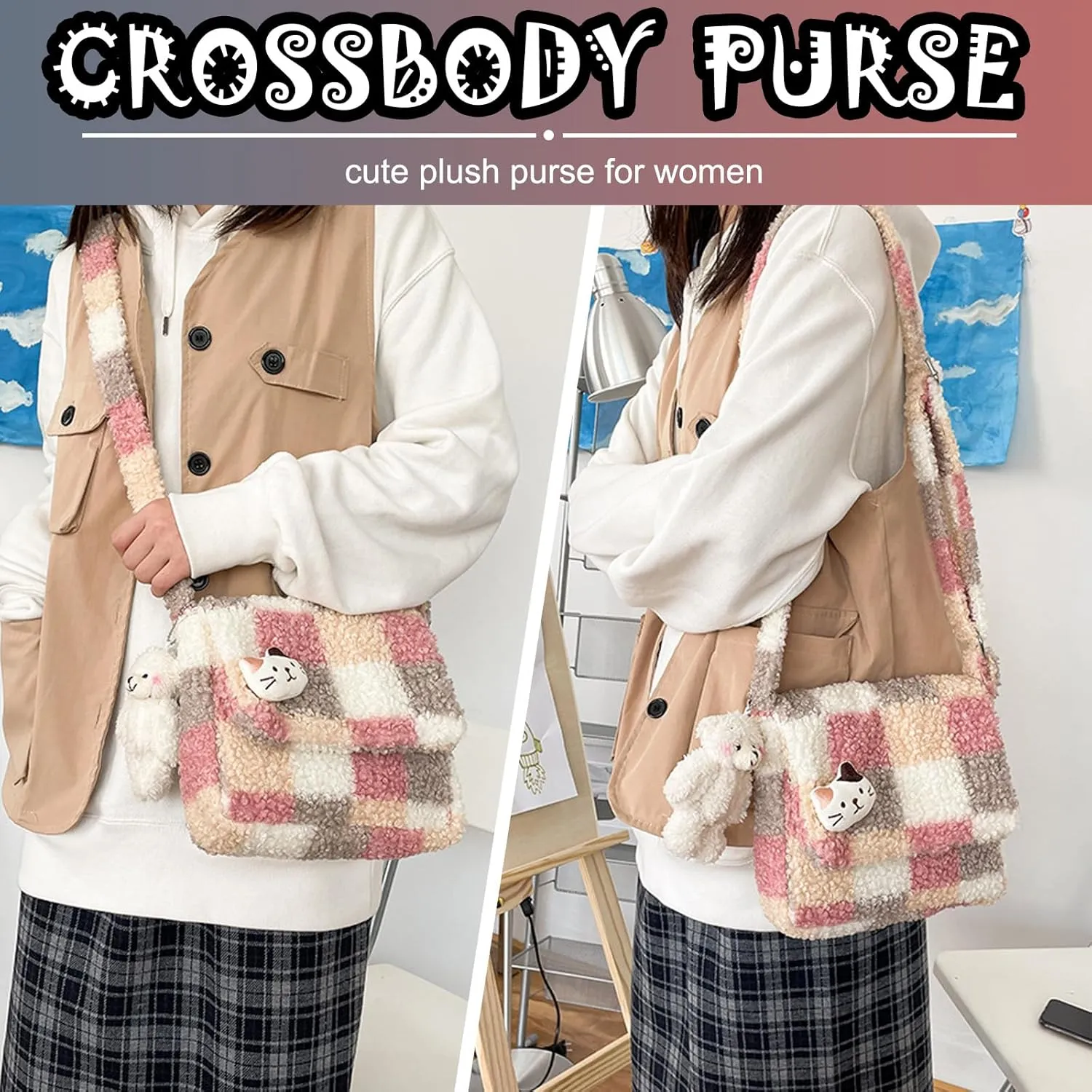 Fluffy Furry Tote Bag Fuzzy Cute Plush Bag Women Girl Faux Fur Shoulder Handbag Crossbody Purse Autumn and Winter