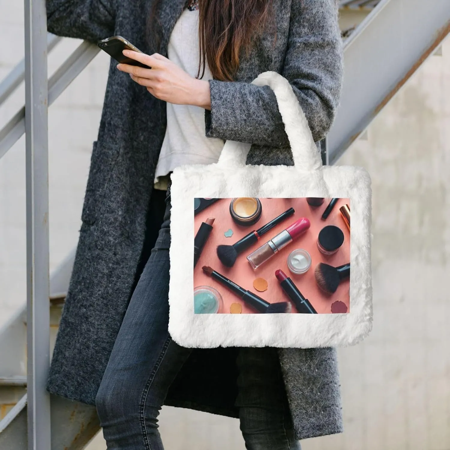 Fluffy Purses for Women Cute Fuzzy Tote Handbag Plush Shoulder Bag Faux Fur Clutch Bag