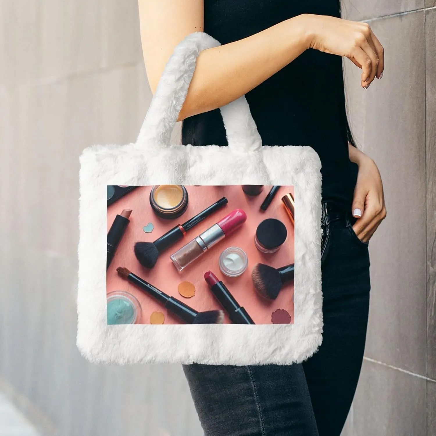 Fluffy Purses for Women Cute Fuzzy Tote Handbag Plush Shoulder Bag Faux Fur Clutch Bag