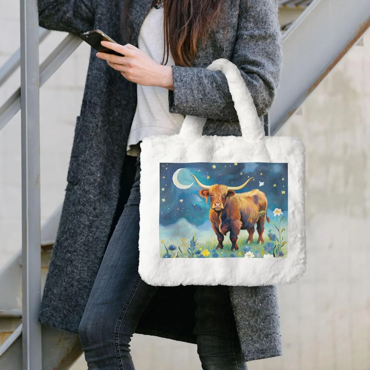 Fluffy Purses for Women Cute Fuzzy Tote Handbag Plush Shoulder Bag Faux Fur Clutch Bag
